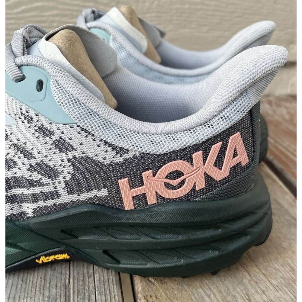New! Hoka One One Speedgoat 5 Women’s 10B Trail Running Shoes Harbor Mist/Spruce - Picture 6 of 13